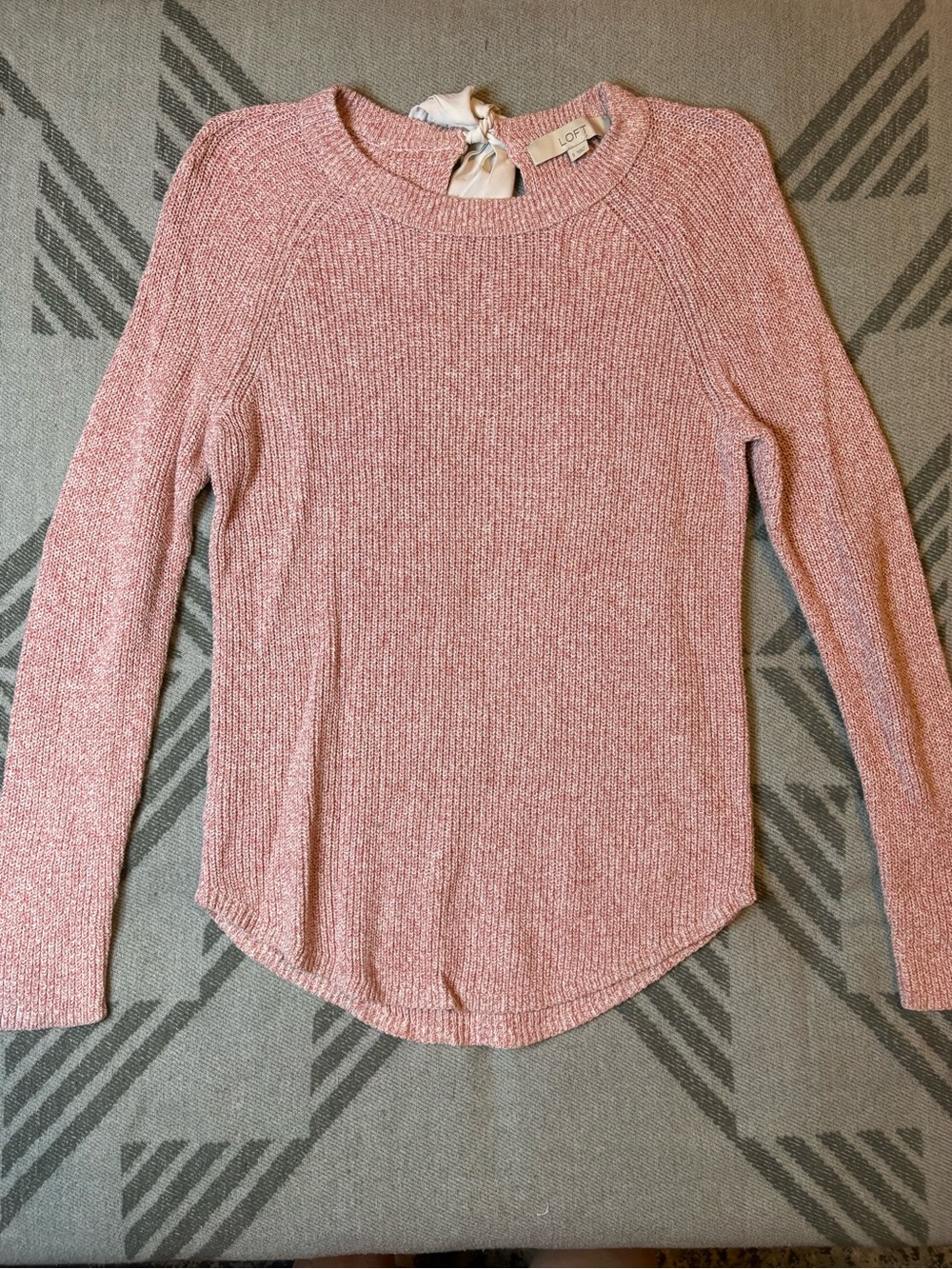 LOFT Heathered Rose Pink Ribbed Long-Sleeve Sweater